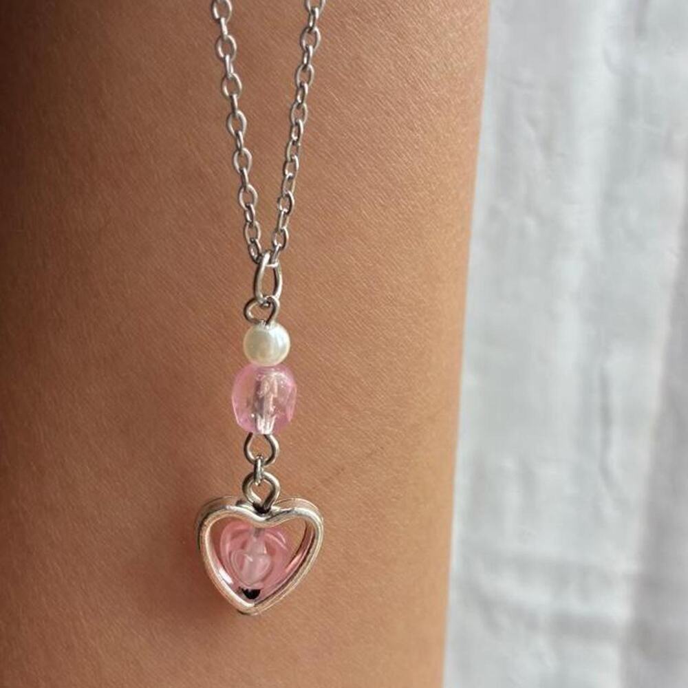 Pink heart pendant y shaped